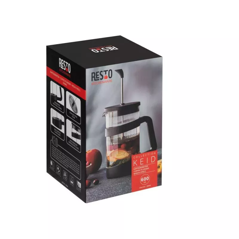 RESTO French Press 600ml acero inoxidable vidrio de borosilicato cafetera