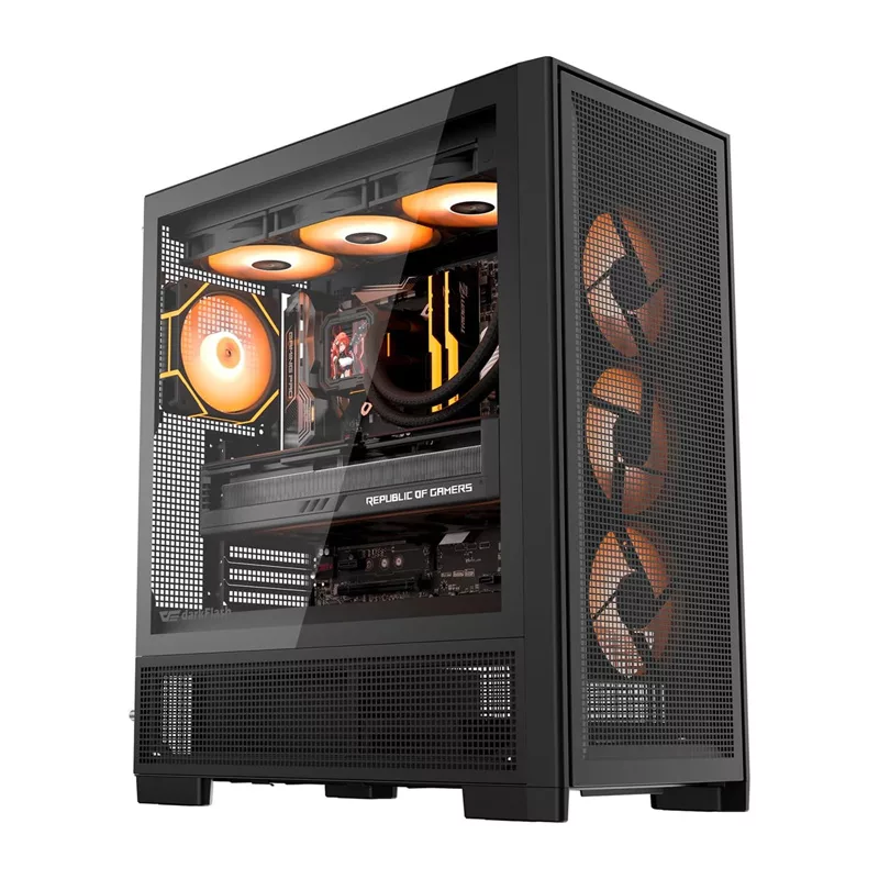 DarkFlash AIRNOVA caja de ordenador Big Tower, E-ATX, 3 ventiladores de 120 mm, USB-C Gen2, negra