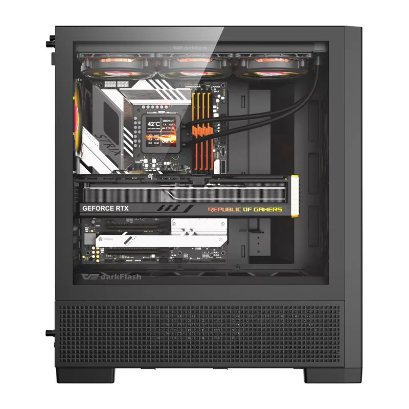 DarkFlash AIRNOVA caja de ordenador Big Tower, E-ATX, 3 ventiladores de 120 mm, USB-C Gen2, negra