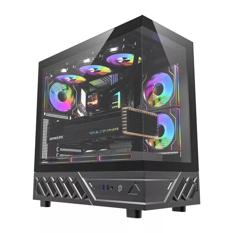 DarkFlash DS950 caja de ordenador ATX, vista panorámica de 270°, USB-C 3.2 Gen 2, 6 ventiladores, negra