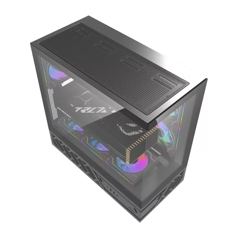 DarkFlash DS950 caja de ordenador ATX, vista panorámica de 270°, USB-C 3.2 Gen 2, 6 ventiladores, negra