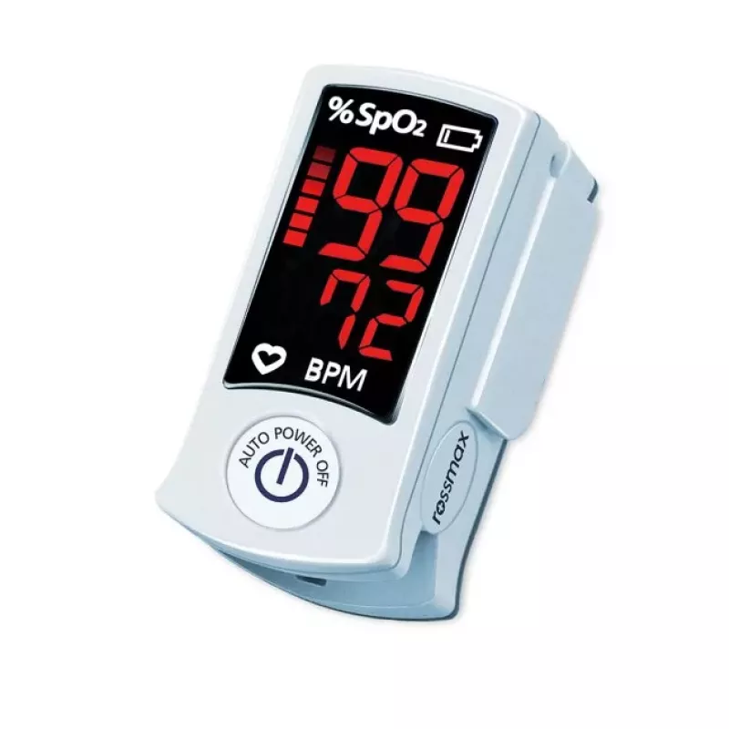 ROSSMAX SB100 Pulsioxímetro de dedo con monitorización de SpO2 y frecuencia de pulso, pantalla LED bicolor, 6 modos de visualización, apagado automático, indicador de nivel de batería, para uso doméstico y clínico