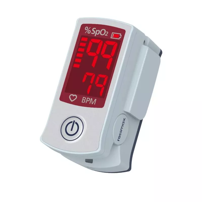 ROSSMAX SB100 Pulsioxímetro de dedo con monitorización de SpO2 y frecuencia de pulso, pantalla LED bicolor, 6 modos de visualización, apagado automático, indicador de nivel de batería, para uso doméstico y clínico