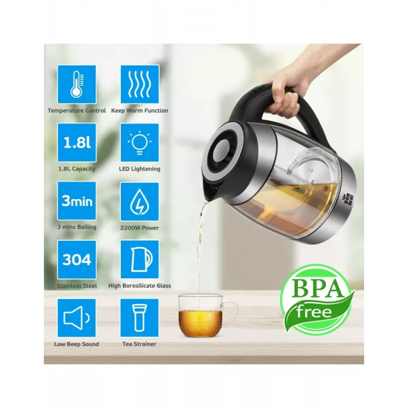 ForMe FKG-488 Hervidor Inalámbrico 1,8 L Plata/Negro