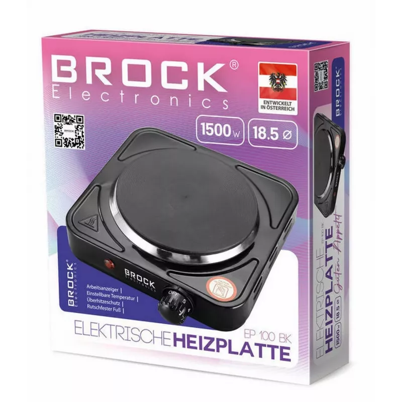 Brock EP 100 BK placa eléctrica individual, 1500 W, negro