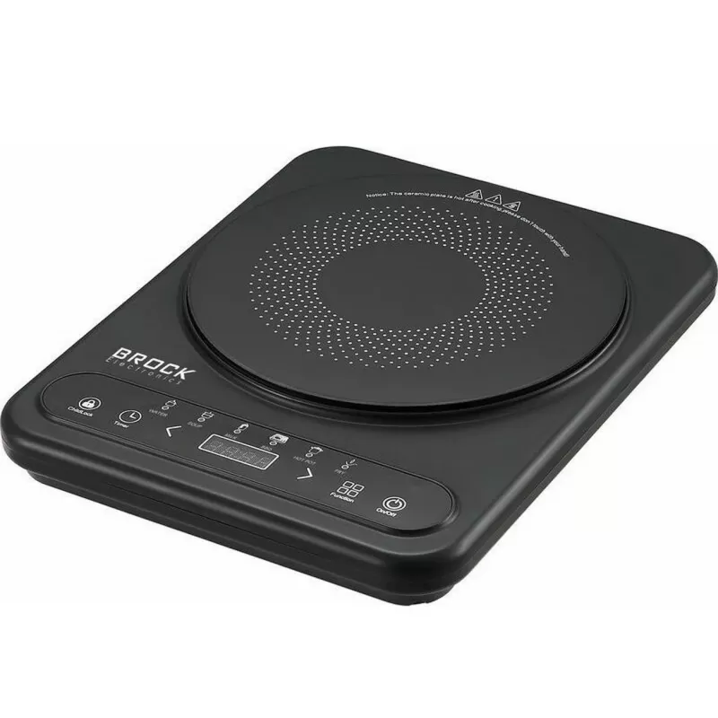 Placa de inducción Brock HP 2007, 1 zona de cocción, 2000 W, control táctil, temporizador, negra