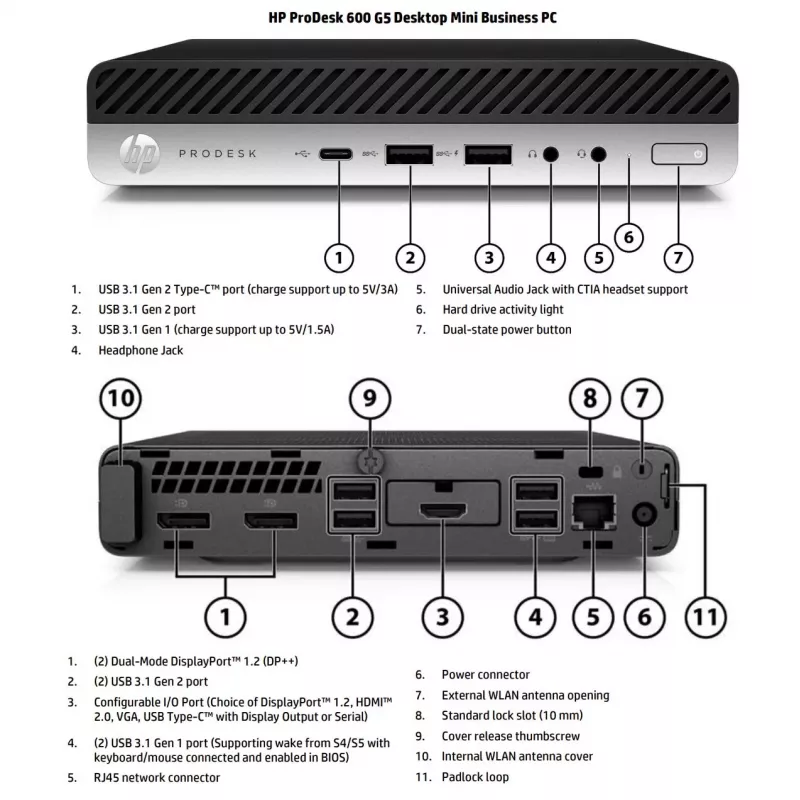 HP Renewed ProDesk 600 G5 Mini de sobremesa Intel Core i3-9100T 8GB RAM 128GB SSD NVMe Intel UHD Graphics 630 Windows 11 Home Grade B