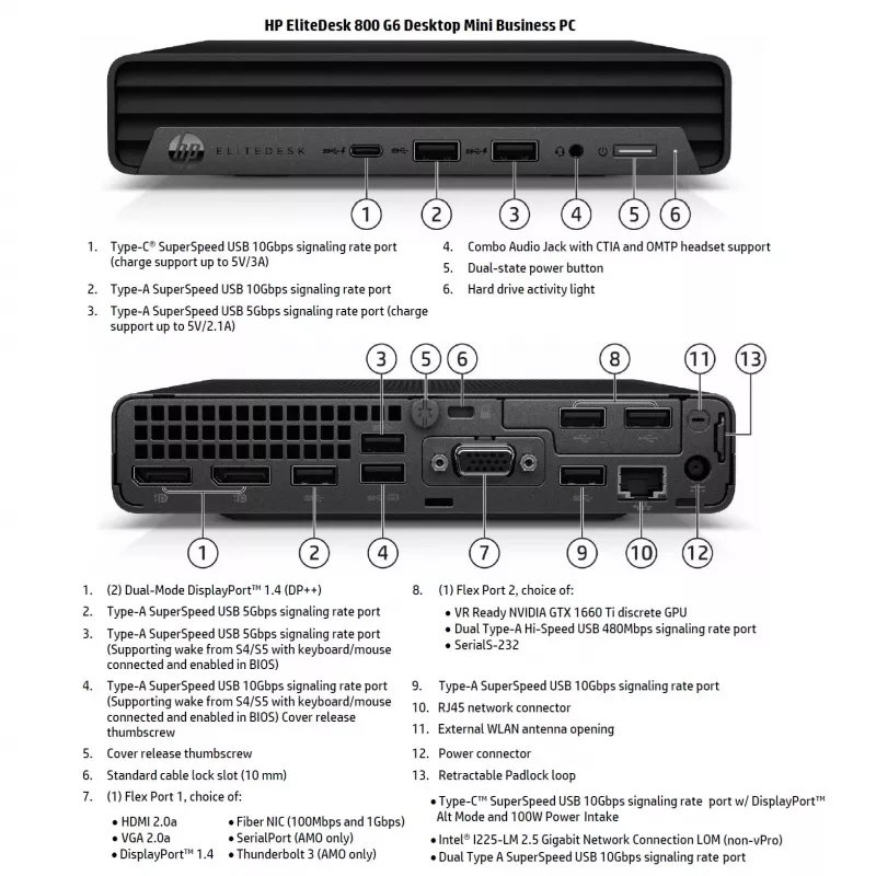 HP Renewed Grade A EliteDesk 800 G6 Intel Core i5-10500T 8GB 256GB SSD Windows 11 Pro Small Form Factor PC de sobremesa