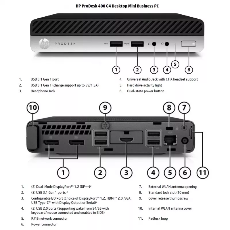 HP Renewed ProDesk 400 G4 SFF PC de sobremesa - Intel Core i3-8100T, 8GB RAM, 128GB SSD, Intel UHD Graphics 630, Windows 11 Pro