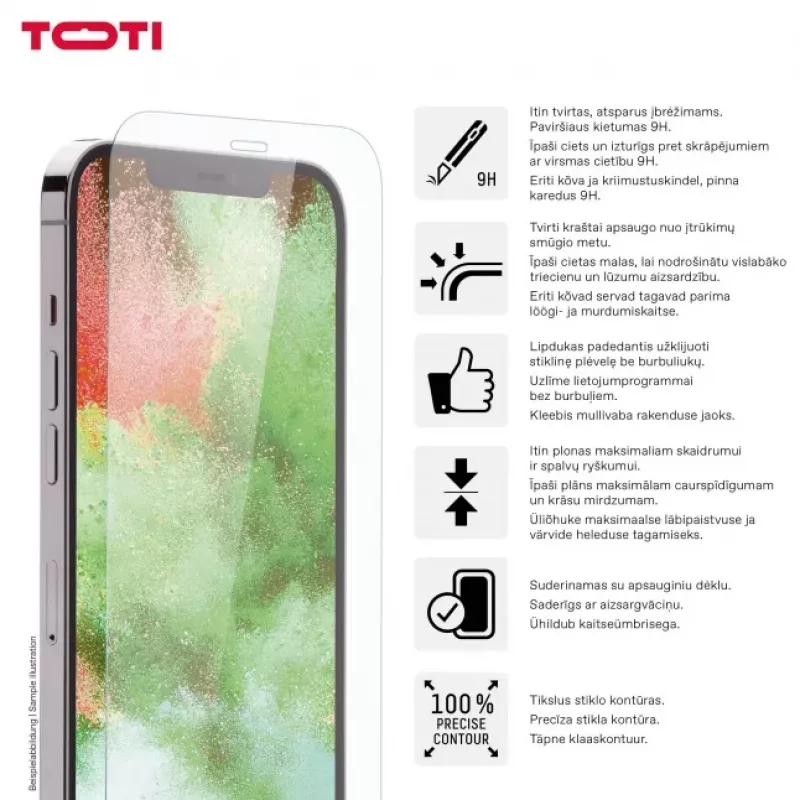 TOTI Protector de pantalla de cristal templado 2D Full Cover para iPhone 15/15 Pro transparente