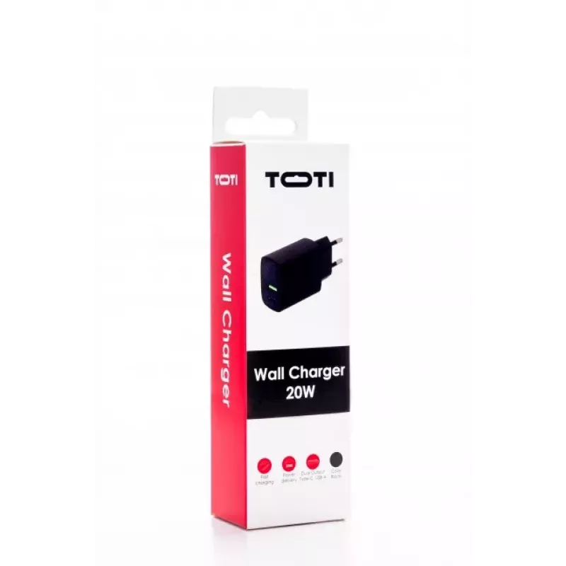 SEEK TOTI cargador de pared de carga rápida 20W Type-C + USB A, negro