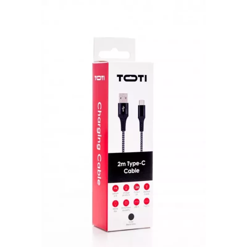 SEEK TOTI cable trenzado USB-A a USB-C 2m 2A, negro/Space Grey