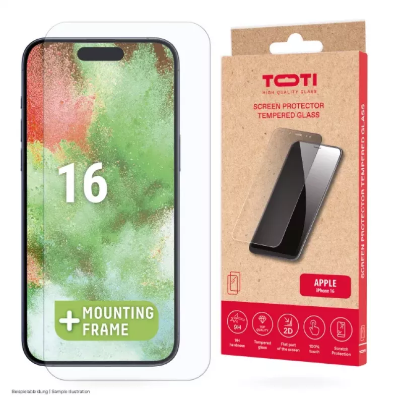TOTI Protector de pantalla de cristal templado 2D Full Cover para iPhone 16/15 Pro/15 transparente