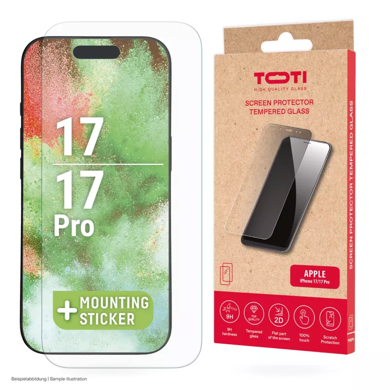 TOTI Protector de pantalla de cristal templado 2D Full Cover para iPhone 17/16 Pro transparente