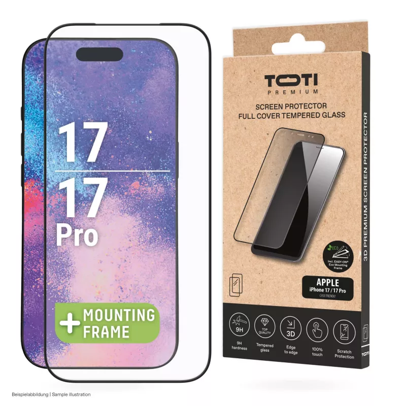 TOTI PREMIUM Protector de pantalla de cristal templado 3D Full Cover para Apple iPhone 17/16 Pro