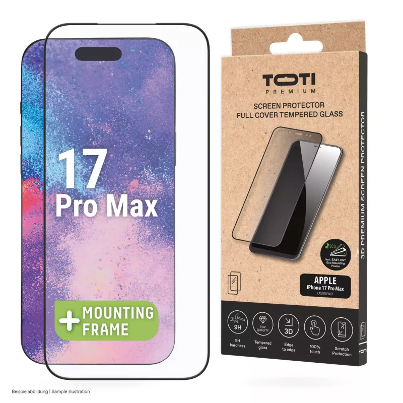 TOTI PREMIUM Protector de pantalla de cristal templado 3D Full Cover para Apple iPhone 17 Pro Max