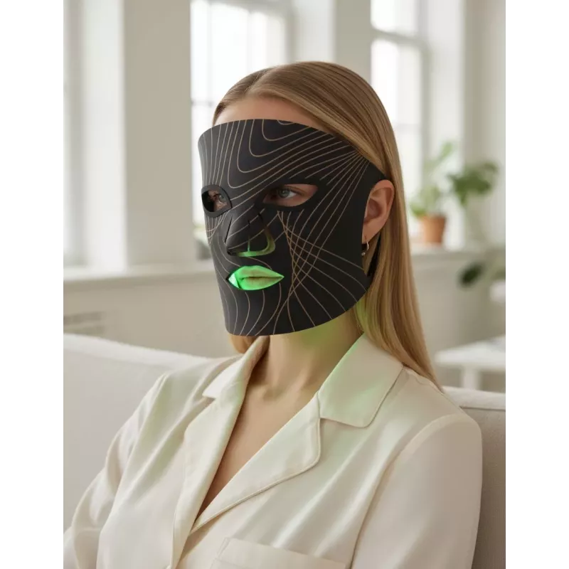 Lunni Mascarilla facial LED de silicona con luz LED de 7 colores e infrarrojo cercano negra