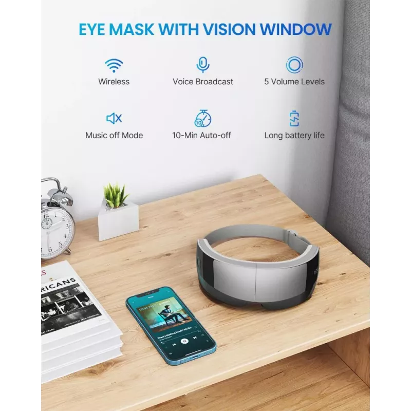 RENPHO Eyeris View masajeador de ojos con calor, compresión, vibración, Bluetooth, USB-C, plegable, gris