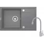 DEANTE Fregadero de cocina de granito compuesto 1 cubeta con grifo y escurridor, negro, 780x435 mm