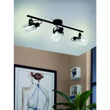 BERREGAS lámpara de techo y pared 3 luces E27, negro/cromo, 220-240V, IP20, interior