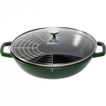 STAUB wok 30 cm con tapa hierro fundido verde albahaca