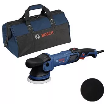 BOSCH GPX9-125S set de pulidora rotativa con almohadilla de espuma y caperuza de pulido, batería 18V (herramienta sin batería ni cargador)
