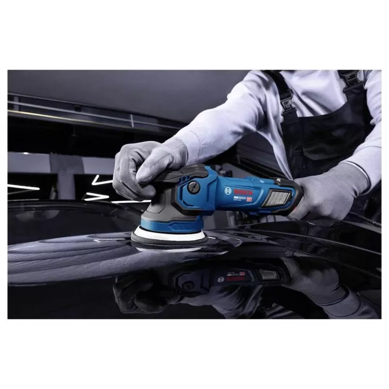 BOSCH GPX9-125S set de pulidora rotativa con almohadilla de espuma y caperuza de pulido, batería 18V (herramienta sin batería ni cargador)
