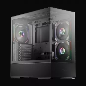 LC-Power torre semitorre gaming ATX 812B Onyx Vision con cristal templado y 4 ventiladores aRGB, negro