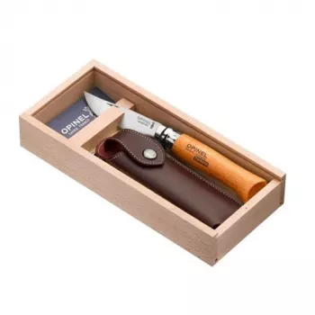 Opinel N.º 08 Navaja de bolsillo de carbono con mango de madera de haya - Hoja de 8,5 cm