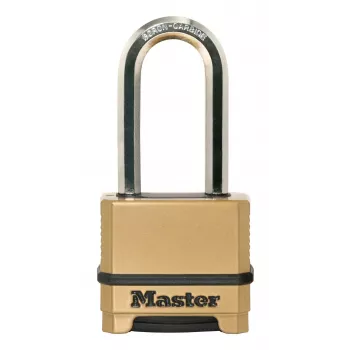 Master Lock 175EURDLH Candado de combinación reajustable de 4 dígitos, cuerpo de zinc macizo, arco largo de acero endurecido, ancho de cuerpo 50 mm, diámetro de arco 8 mm, espacio vertical 63 mm, espacio horizontal 24 mm, uso interior/exterior