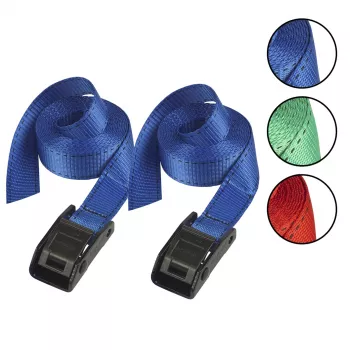 Master Lock 3110EURDATCOL Correas de amarre 2,5m con hebilla de leva, 150kg, colores surtidos, pack de 2