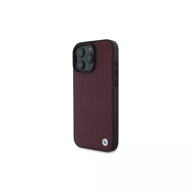 BMW iPhone 16 Pro Max Funda rígida roja Sign Leather Diamond Metal Logo MagSafe