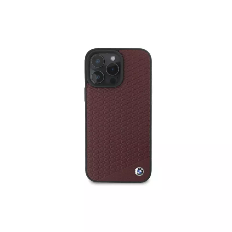 BMW iPhone 16 Pro Max Funda rígida roja Sign Leather Diamond Metal Logo MagSafe