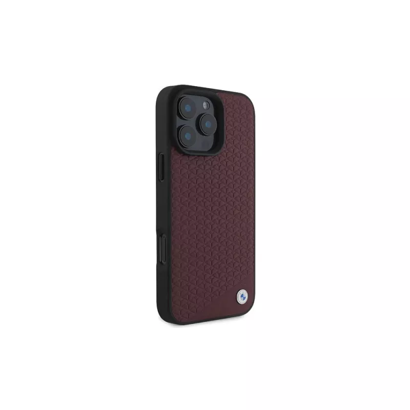 BMW iPhone 16 Pro Max Funda rígida roja Sign Leather Diamond Metal Logo MagSafe