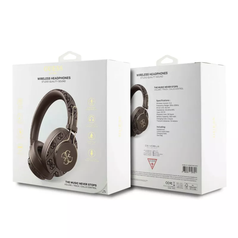 GUESS Auriculares Bluetooth inalámbricos 4G Metal Logo marrón GUBHS72P4FC4MW