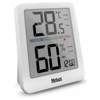 Mebus 40928 Termohigrómetro Blanco para interior y exterior Monitor de temperatura y humedad con pantalla LCD