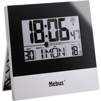 Mebus 41787 reloj de pared radiocontrolado, plata/blanco, 30 cm, DCF77