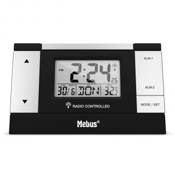MEBUS 51059 despertador digital - negro/plata - pantalla LCD - 12/24h - batería - Micro-USB