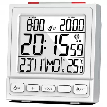 MEBUS 56813 despertador digital - blanco - rectangular - 12/24h - °C/°F