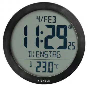 KIENZLE Reloj de pared radiocontrolado DCF con indicador de temperatura ambiente, negro