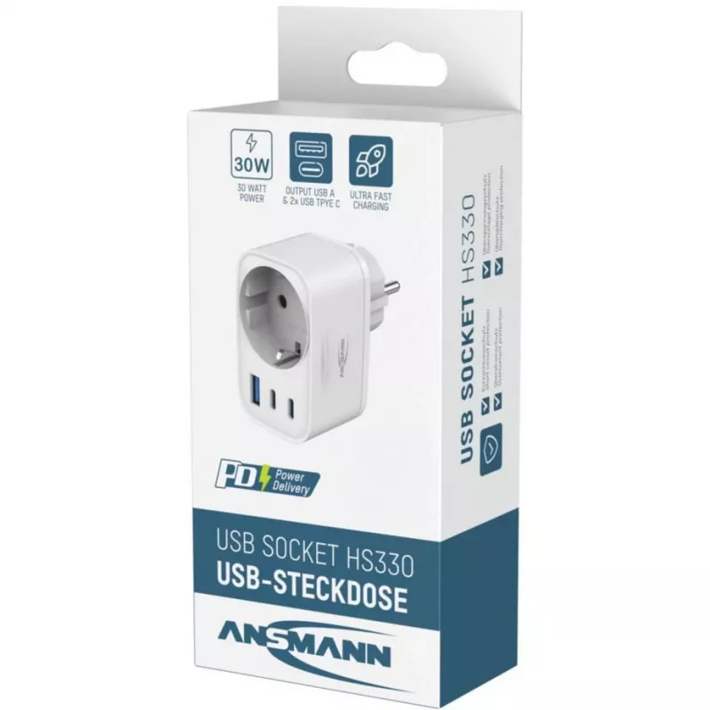 ANSMANN cargador USB HS330 30W 2xUSB-C/USB/30W