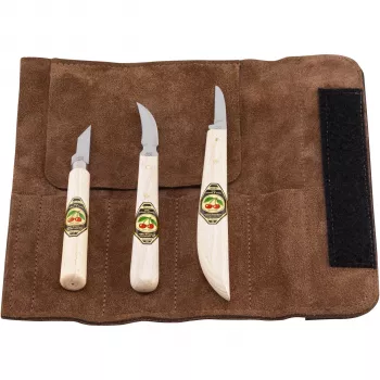 Kirschen set de cuchillos de tallar en estuche enrollable de cuero de terciopelo