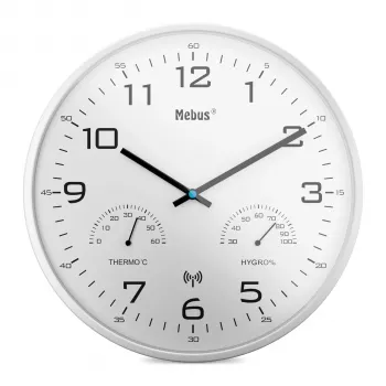 MEBUS 52841 Reloj de pared radiocontrolado, marco negro, esfera blanca, 30 cm