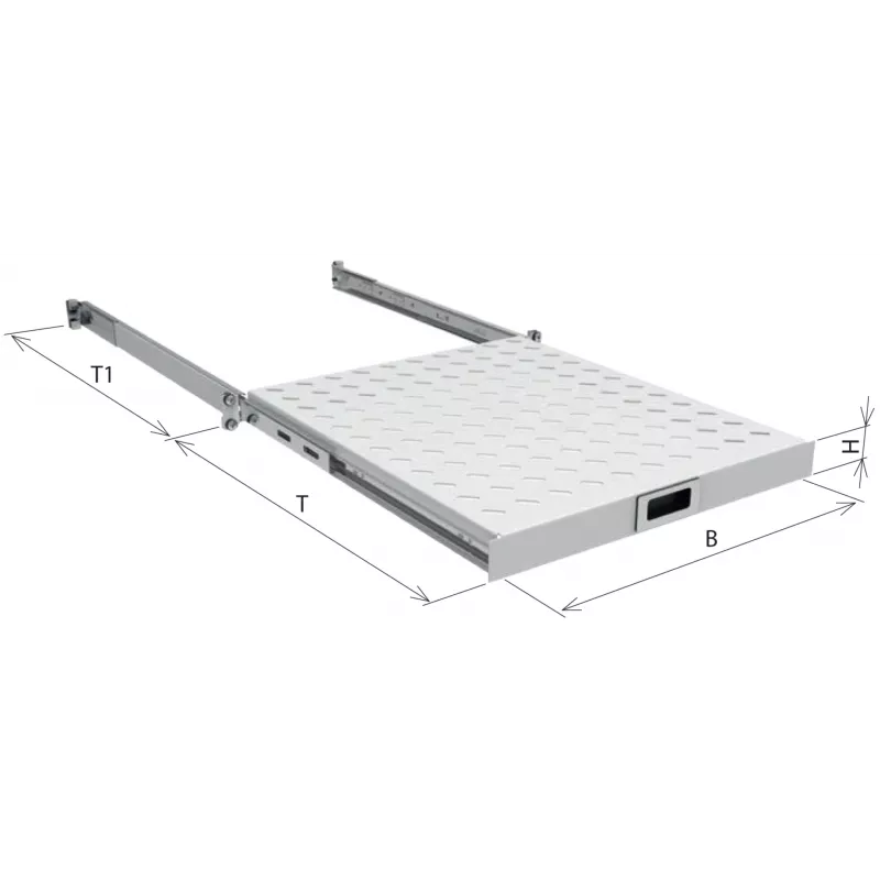 EFB Bandeja extraíble 19 pulgadas 1U, profundidad 550-650 mm, capacidad de carga 30 kg, RAL7035 gris claro