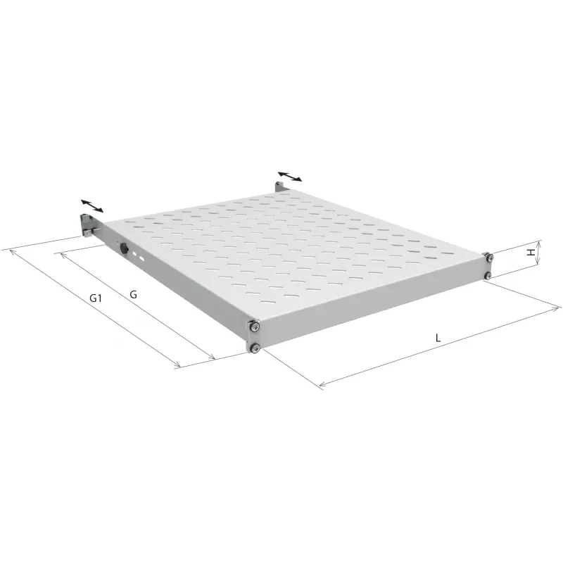EFB Electronics Estante fijo 19 pulgadas 1U, profundidad de montaje 750-850 mm, capacidad de carga 120 kg, profundidad de armario 1000 mm, RAL 7035 gris claro