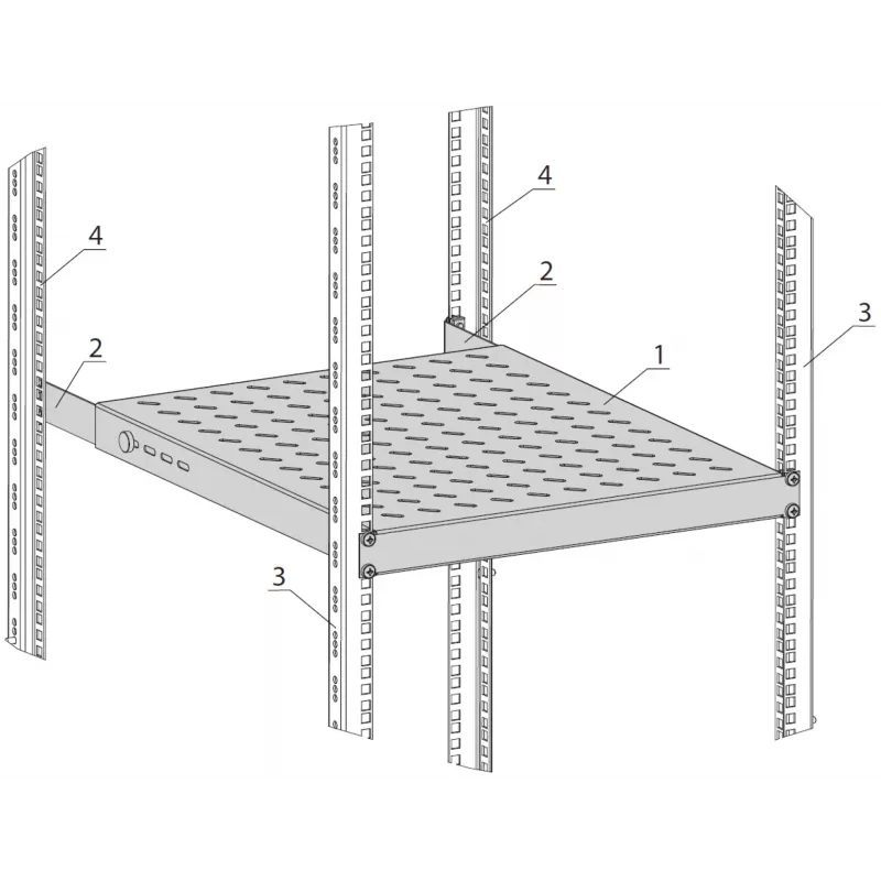 EFB Estante fijo 19 pulgadas 1U, profundidad ajustable 550-650 mm, capacidad de carga 120 kg, RAL 9005 (negro intenso)