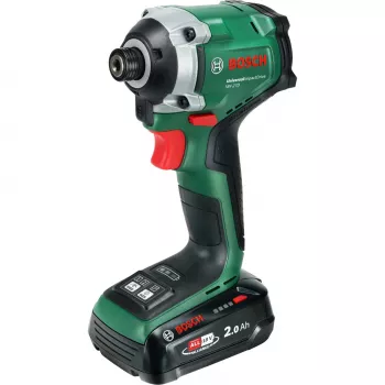 BOSCH UniversalImpactDrive 18V-210 Atornillador de impacto a batería (18V, 2,0Ah, Li-Ion, 1/4 pulgadas hexagonal, 210 Nm, 3400 rpm, maletín, POWER FOR ALL ALLIANCE)