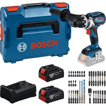 Bosch Professional Atornillador a batería Set 18V 2x5,0 Ah Li-Ion 110 Nm sin escobillas con cargador y set de puntas en maletín MetaLoc II