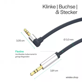 ShiverPeaks cable de audio jack 3,5mm, en ángulo/recto 0,7m - negro