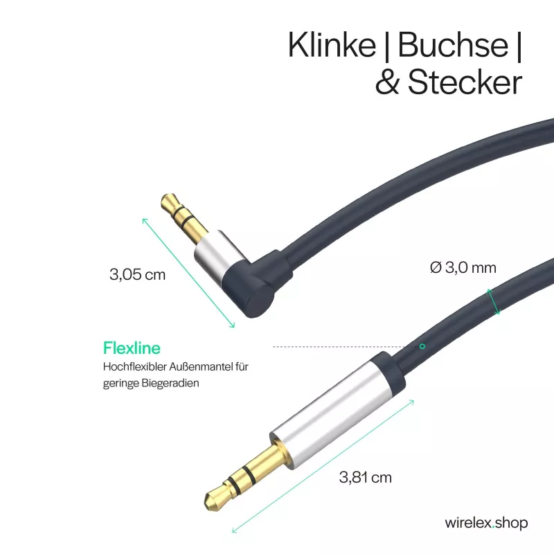 ShiverPeaks cable de audio jack 3,5mm, en ángulo/recto 0,7m - negro